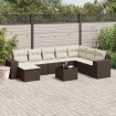 Set de sofás de jardín 9 pzas y cojines ratán sintético marrón