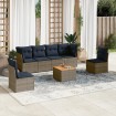 Set de sofás de jardín 7 pzas con cojines ratán sintético gris