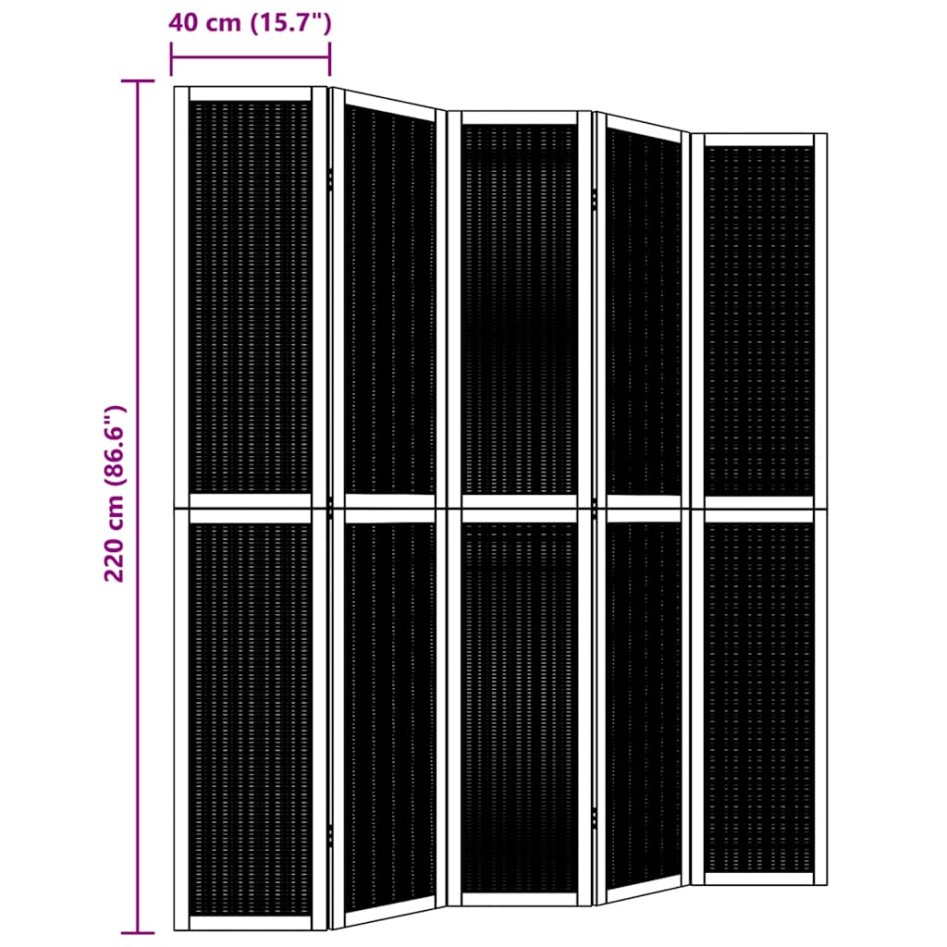 Biombo separador de 5 paneles madera maciza paulownia