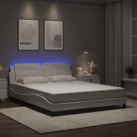 Estructura de cama con luces LED cuero PE blanco 160x200