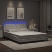Estructura de cama con luces LED cuero PE blanco 160x200 cm