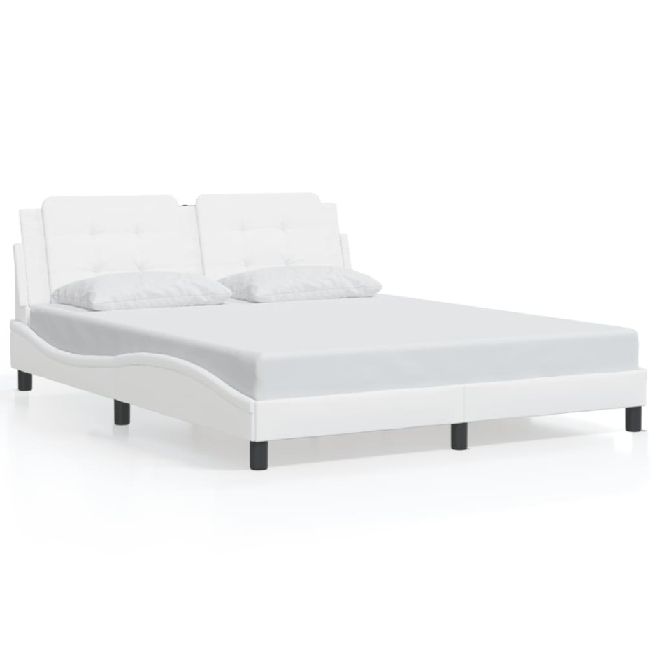 Estructura de cama con luces LED cuero PE blanco 160x200