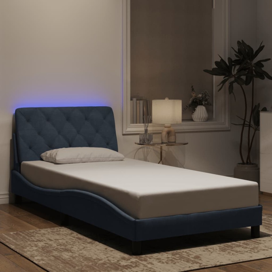 Estructura cama con luces LED terciopelo gris oscuro 100x200