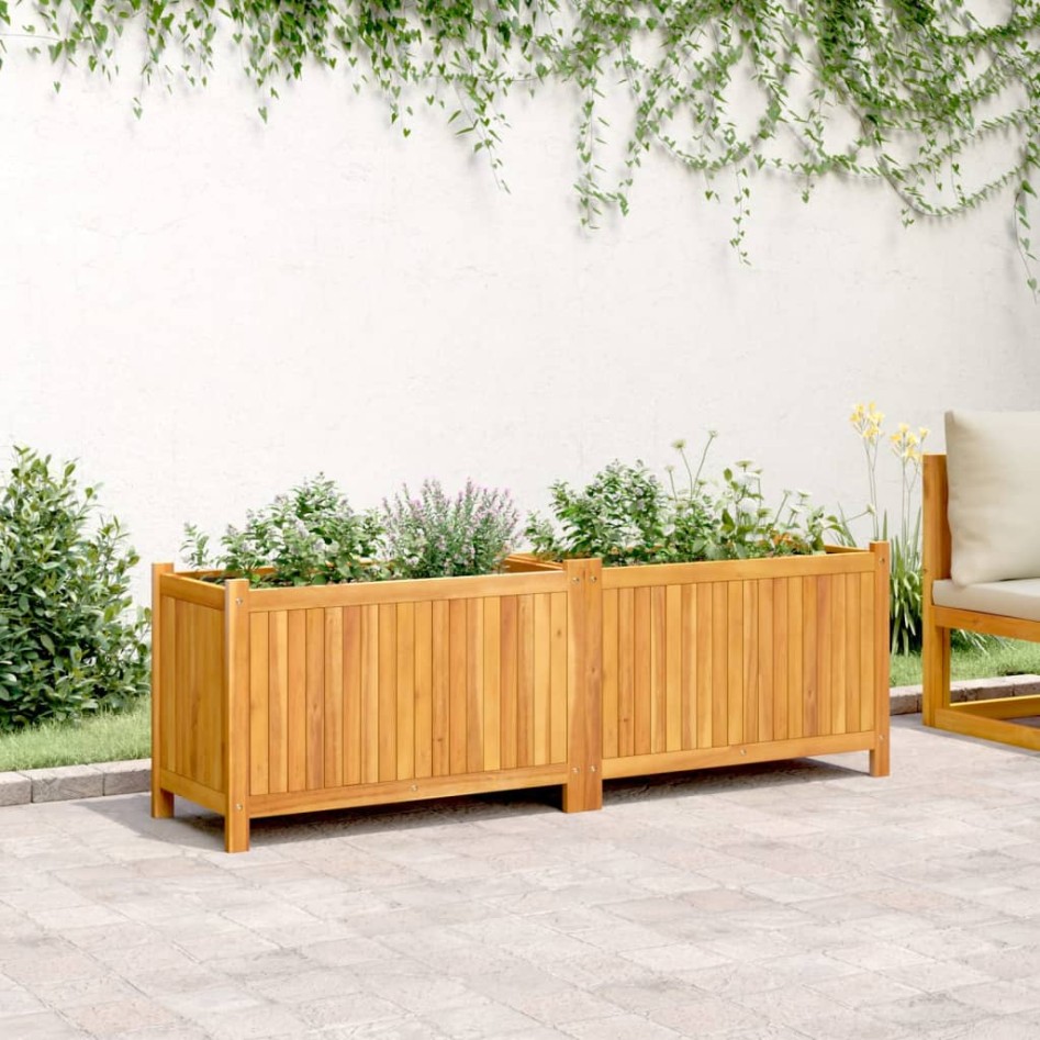 Jardinera con forro madera maciza de acacia 153x38,5x50