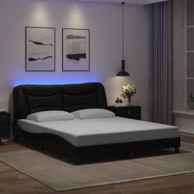 Estructura de cama con luces LED cuero PE negro 160x200