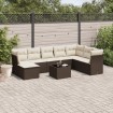 Set de sofás de jardín 9 pzas y cojines ratán sintético marrón