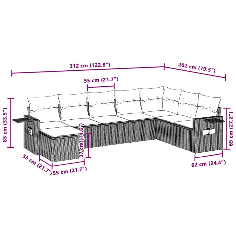 Set de sofás de jardín 8 pzas y cojines ratán sintético