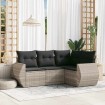 Set de sofás de jardín 4 pzas y cojines ratán sintético gris