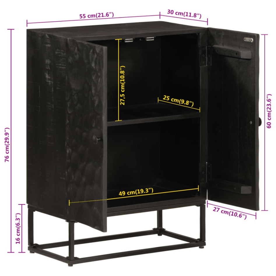 Aparador de hierro y madera maciza de mango negro 55x30x76