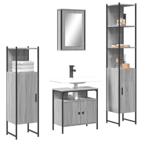 Set de muebles de baño 4 pzas madera contrachapada gris