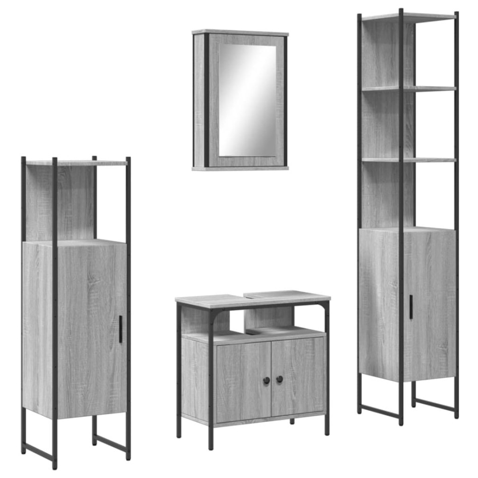 Set de muebles de baño 4 pzas madera contrachapada gris