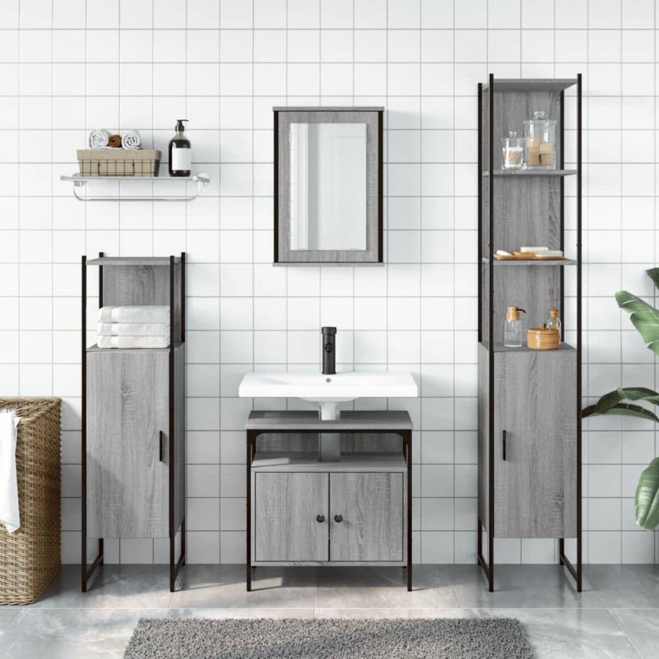 Set de muebles de baño 4 pzas madera contrachapada gris