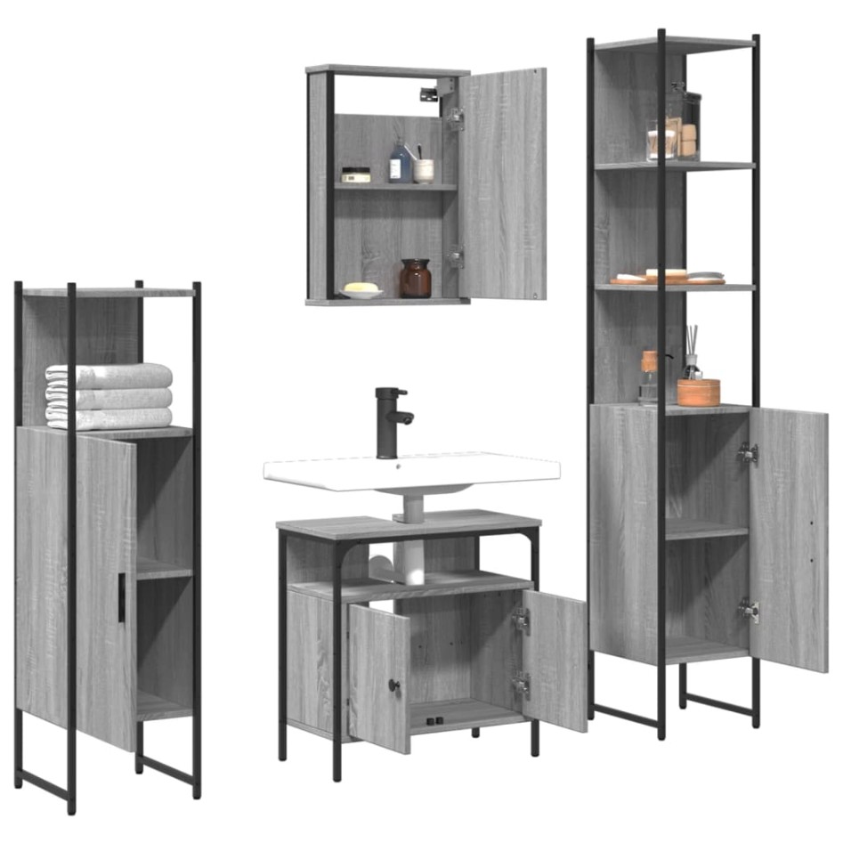 Set de muebles de baño 4 pzas madera contrachapada gris