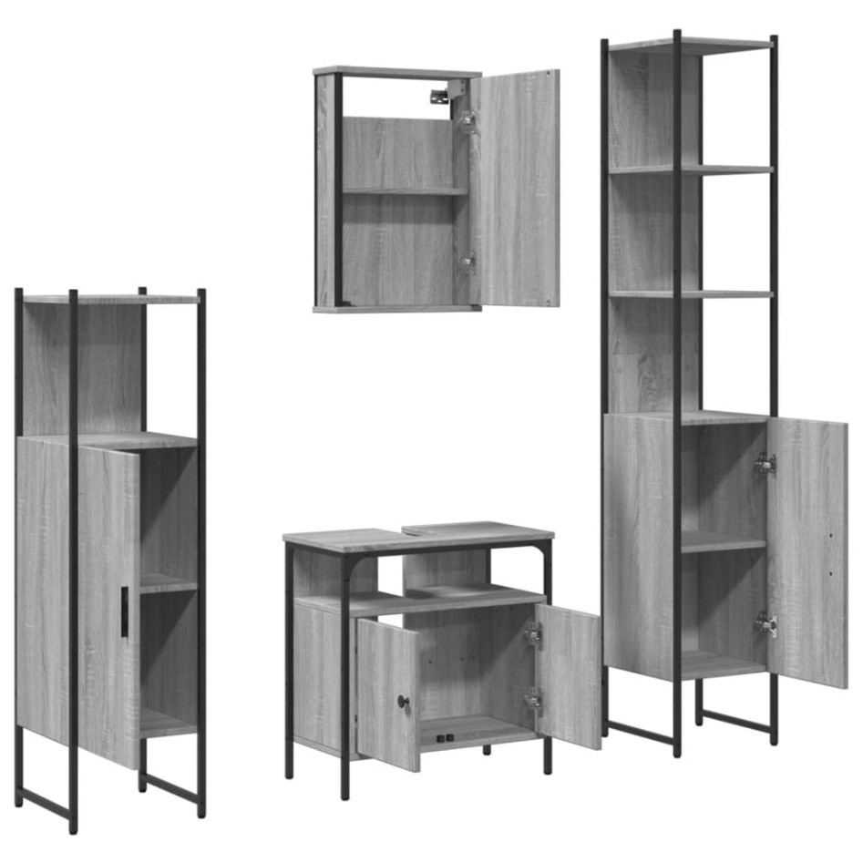 Set de muebles de baño 4 pzas madera contrachapada gris