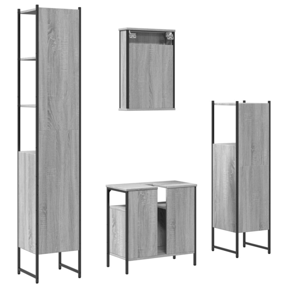 Set de muebles de baño 4 pzas madera contrachapada gris
