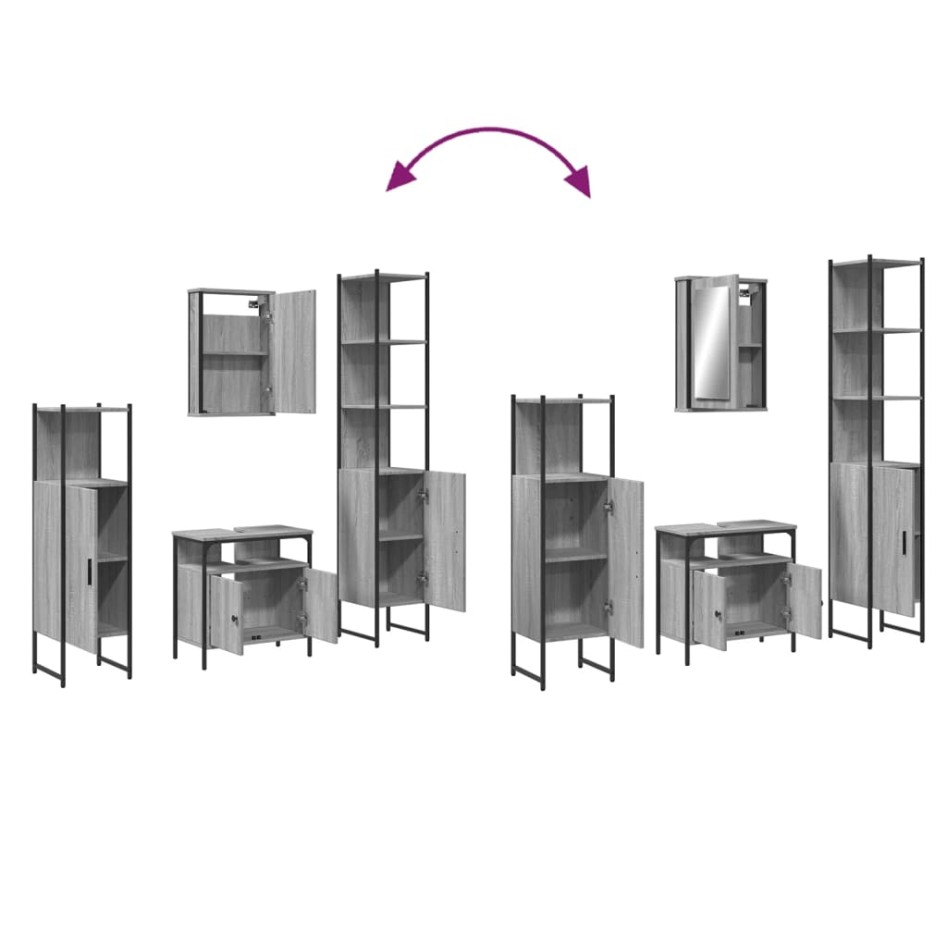 Set de muebles de baño 4 pzas madera contrachapada gris