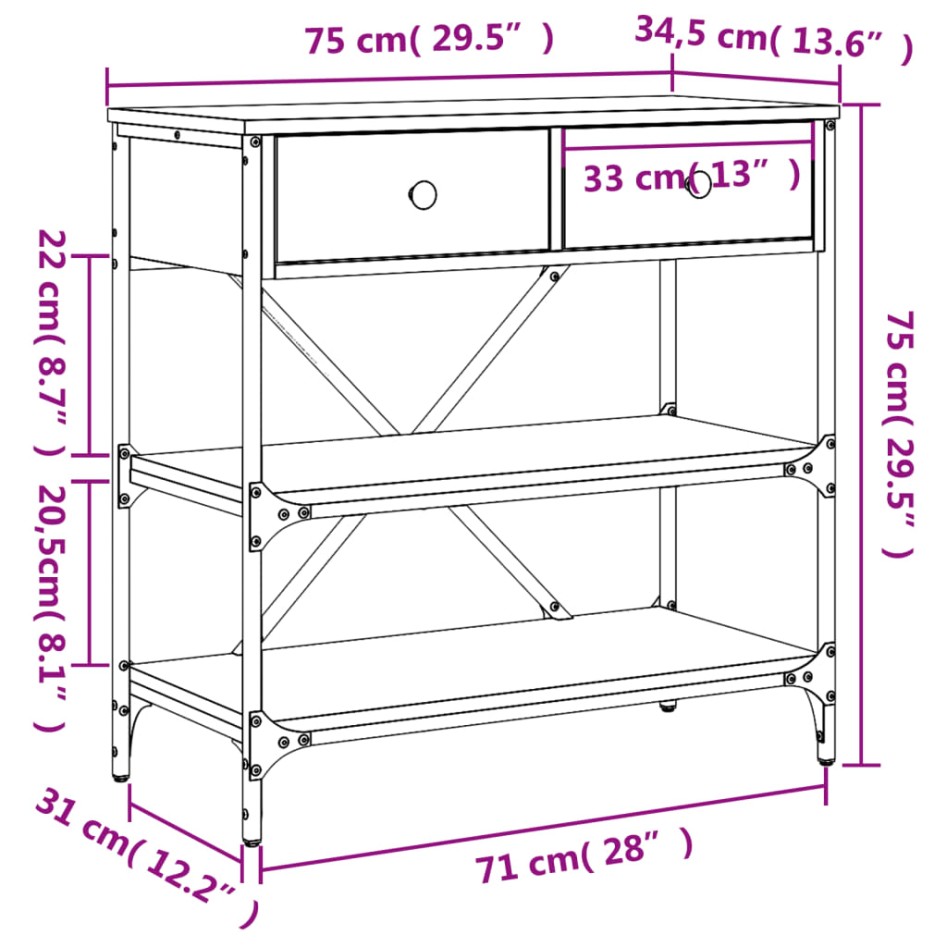 Mesa consola madera de ingeniería gris Sonoma 75x34,5x75