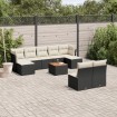 Set de sofás de jardín 10 pzas cojines ratán sintético negro