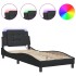 Estructura cama con luces LED cuero sintético negro 90x190