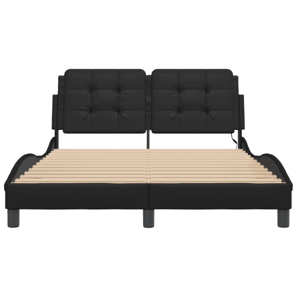 Estructura cama con luces LED cuero sintético negro 120x200