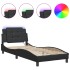 Estructura cama con luces LED cuero sintético negro 100x200
