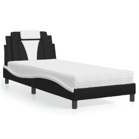 Cama con colchón cuero sintético negro y blanco 80x200