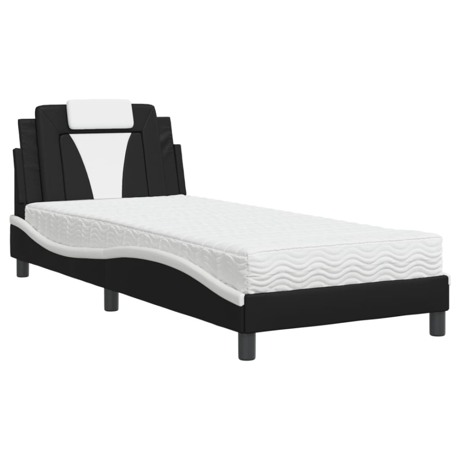 Cama con colchón cuero sintético negro y blanco 80x200