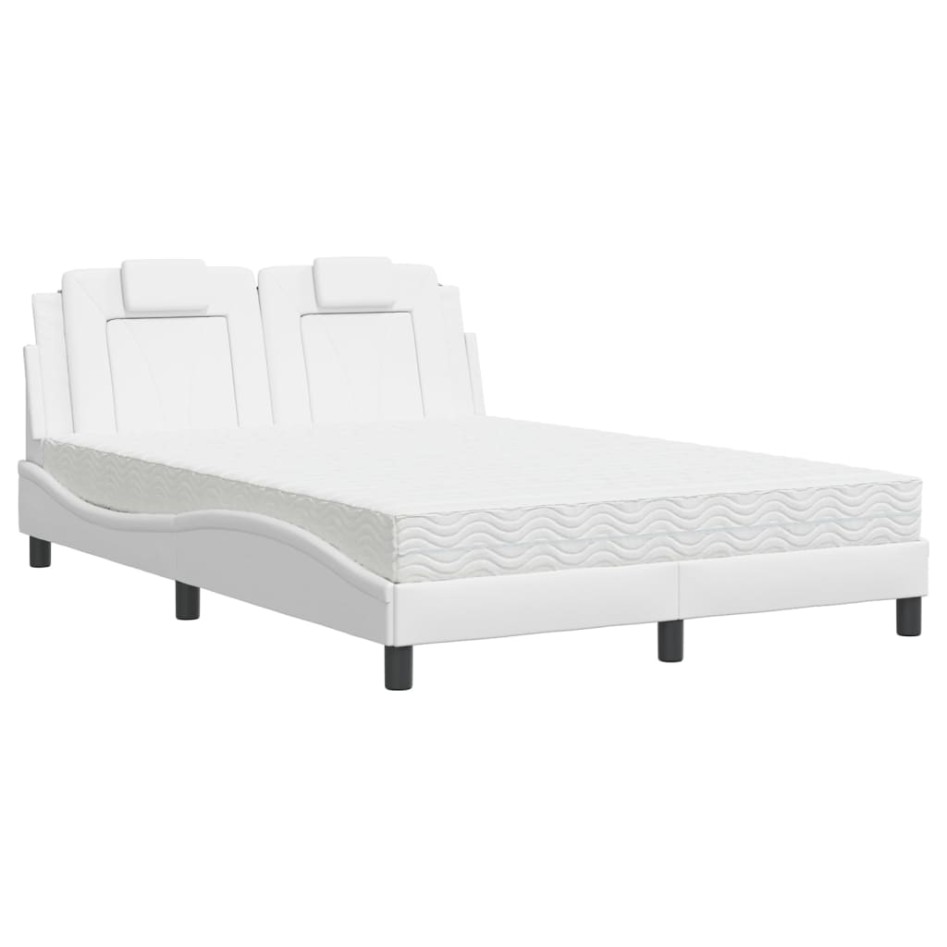 Cama con colchón cuero sintético blanco 140x190