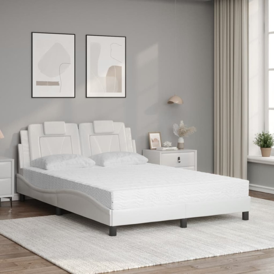 Cama con colchón cuero sintético blanco 140x190