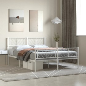 Estructura cama metal con cabecero y estribo blanco 140x200