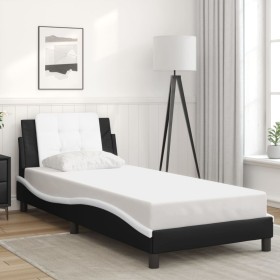 Cama con cabecero cuero sintético negro y blanco 80x200