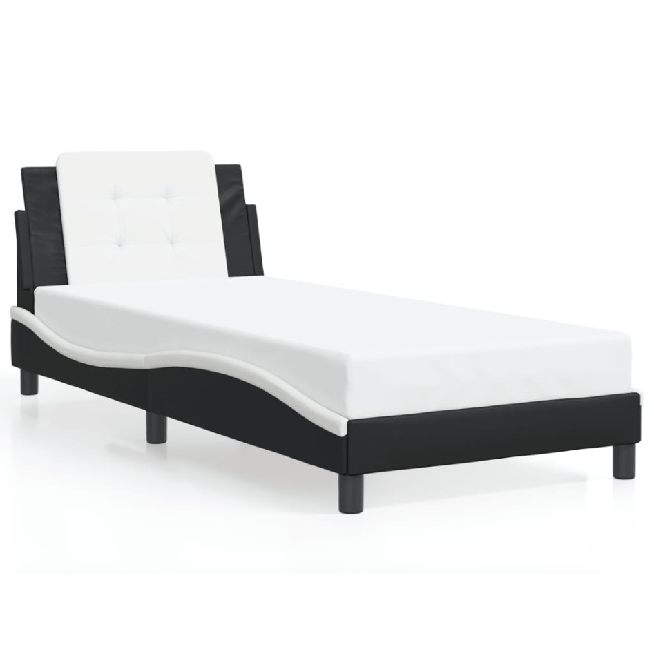 Cama con cabecero cuero sintético negro y blanco 80x200