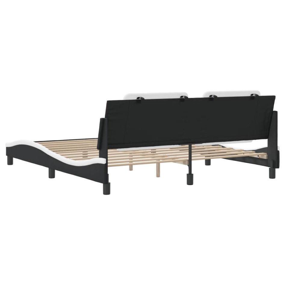 Estructura de cama con cabecero cuero sintético negro y