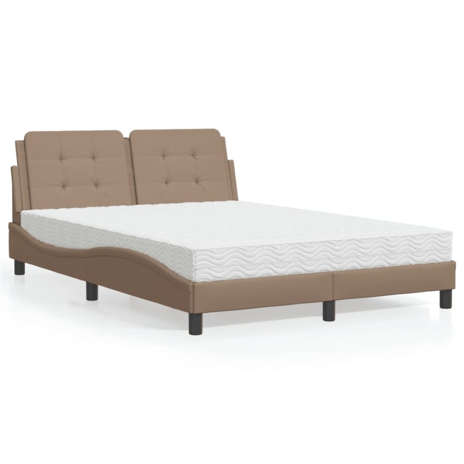 Cama con colchón cuero sintético capuchino 120x200