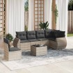 Set de sofás de jardín 7 pzas con cojines ratán PE gris claro