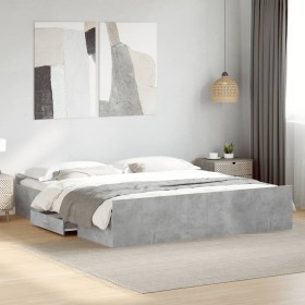 Cama con cajones madera ingeniería gris hormigón 180x200