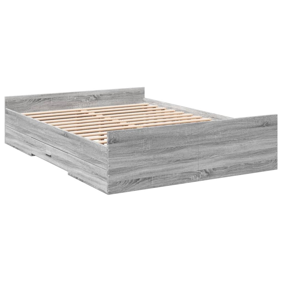Cama con cajones madera ingeniería gris Sonoma 120x190