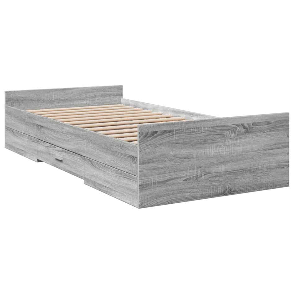 Cama con cajones madera de ingeniería gris Sonoma 90x190