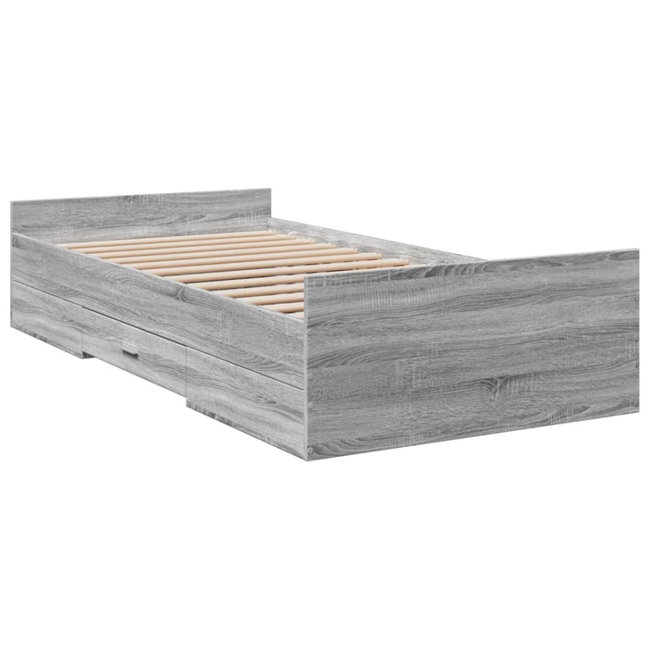 Cama con cajones madera de ingeniería gris Sonoma 90x190