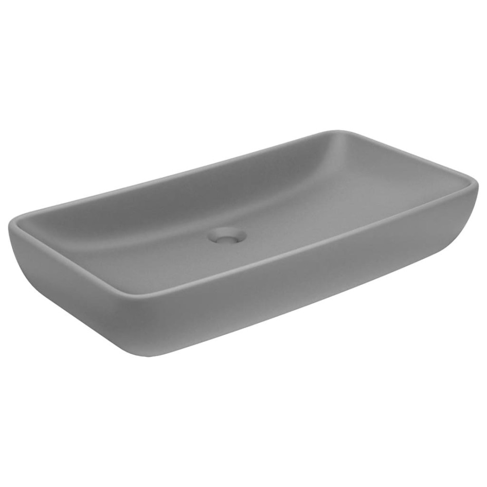 Lavabo de lujo de cerámica rectangular gris claro mate 71x38