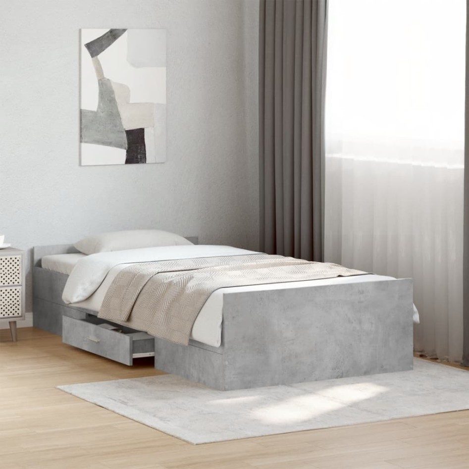 Cama con cajones madera ingeniería gris hormigón 90x190