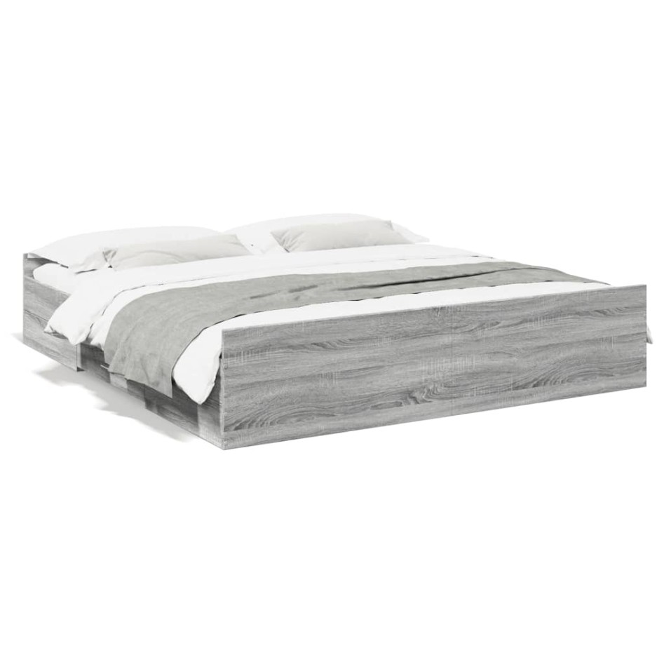Cama con cajones madera ingeniería gris Sonoma 180x200