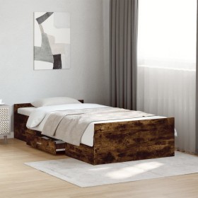 Cama con cajones madera de ingeniería roble ahumado 90x200