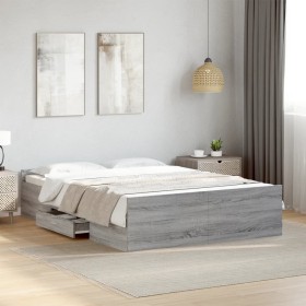 Cama con cajones madera ingeniería gris Sonoma 120x200