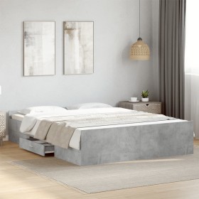 Cama con cajones madera ingeniería gris hormigón 160x200