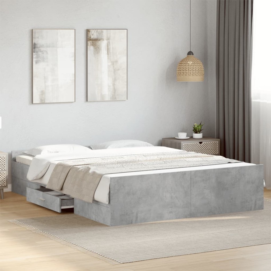 Cama con cajones madera ingeniería gris hormigón 160x200
