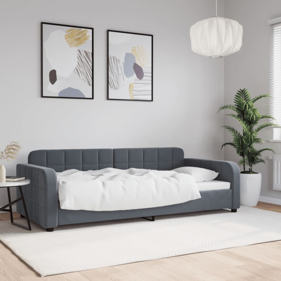 Sofá cama terciopelo gris oscuro 90x190