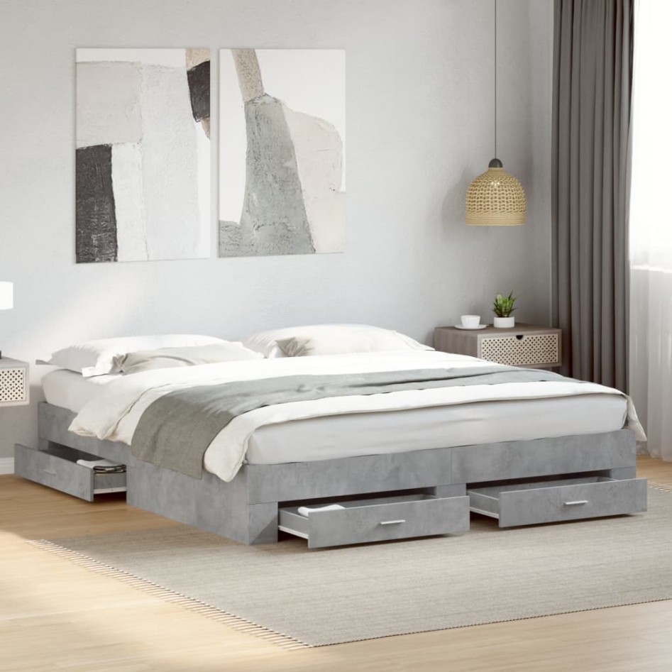 Cama con cajones madera ingeniería gris hormigón 180x200