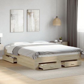 Cama con cajones madera ingeniería roble Sonoma 150x200
