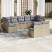 Set de sofás de jardín 9 pzas con cojines ratán sintético beige